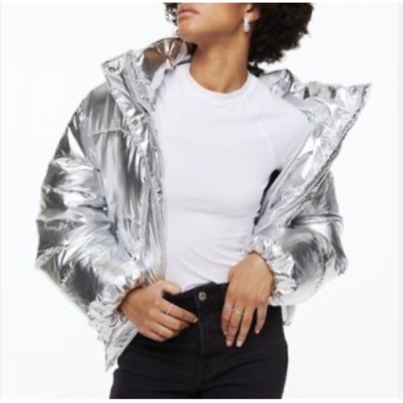 H&M Jackets & Blazers - H&M Silver Hooded Puffer Jacket, Large P1013